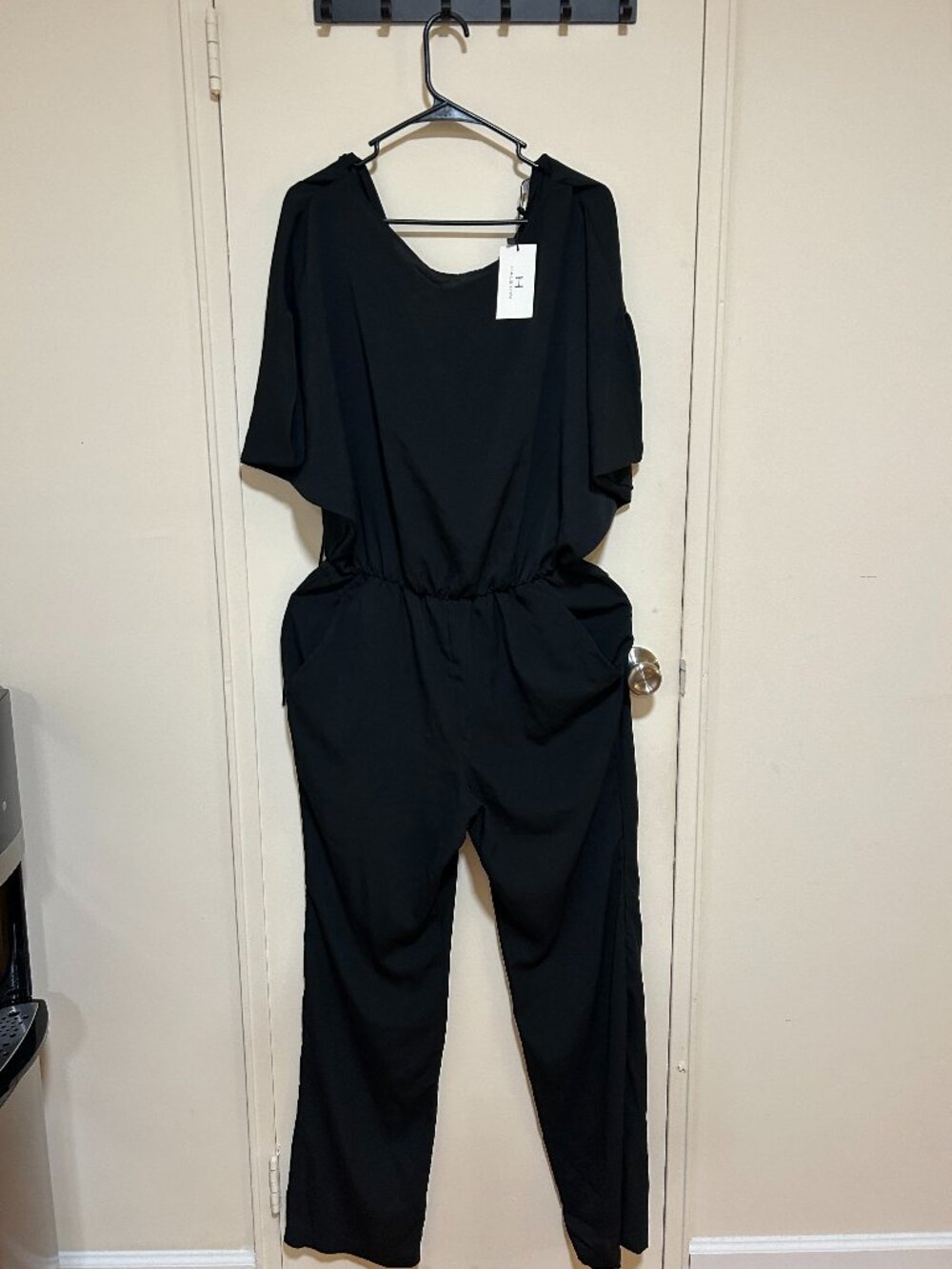 (NWT) Halston -- black deep cut lightweight jumpsuit